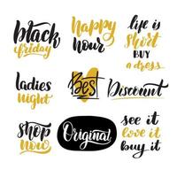 Black friday quotes set. Inspirational handwritten brush lettering. Vector calligraphy stock illustration isolated on white. Typography for banners, badges, postcard, tshirt, prints.