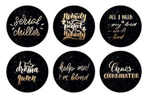 Set of handwritten lettering labels. Stickers with hand drawn typography inscriptions. Great vector stock calligraphy illustrations for handmade and scrapbooking, diaries, cards, badges, social media.