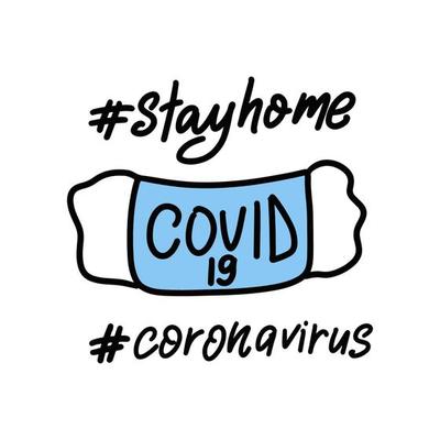 Inspirational handwritten brush lettering hastag stay home, coronavirus, medical mask. Vector calligraphy stock illustration isolated on white background. Typography for banners, badges