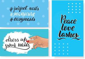 Nails master gift voucher card template. Pop art discount coupon or certificate layout with polka dot shape pattern. Vector fashion blue background design with information text. But first manicure.