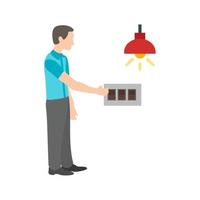 hombre encendiendo la luz en un icono multicolor plano vector