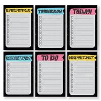 Templates set for notes, to do, check lists. Organizer,planner with black background and trendy lettering. Vector stock illustration. Remember, important, resolutions, today, tomorrow.