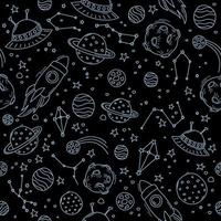 Various space objects. Pattern with space on a black background. vector