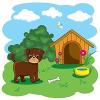 Illustration with dog, kennel and nature. vector