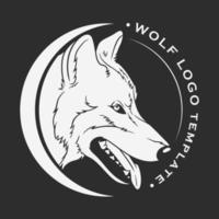 Wolf logo template, Vector line art illustration on black background