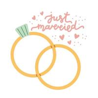 Wedding ring just married flat vector illustration