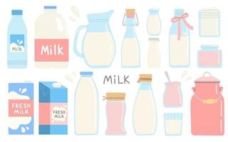 conjunto de productos lácteos para el mes nacional de productos lácteos, ilustración vectorial de diseño plano simple vector