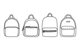 Backpack rucksack set doodle black and white simple vector illustration