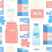 Milk dairy seamless pattern for National dairy month, simple flat design vector illustration