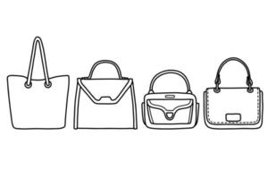 Bags set doodle black and white simple vector illustration