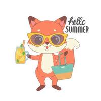 Cute fox ready for summer, hello summer cartoon vector illustration