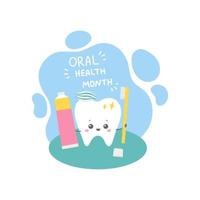 Oral care month, teeth care flat vector illustration