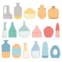 Vase set flat design vector illustration, different colorful vases