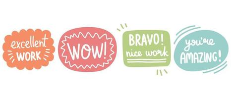Job and great job stickers. School reward, encouragement stamp. Student icon. Vector illustration