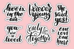 Set of handwritten lettering labels. Stickers with hand drawn typography inscriptions. Great vector stock calligraphy illustrations for handmade and scrapbooking, diaries, cards, badges, social media.