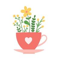 Flower in beautiful cup, flat design vector illustration