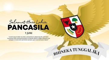 Selamat hari lahir Pancasila or happy Pancasila day background with a flying garuda vector