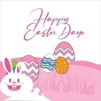 happy Easter banner illustration design, Easter Bunny laying down on the grass with Easter eggs, happy Easter Day vector