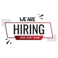 We are Hiring vector design with red and black text effect on white background. Business recruiting concept with red and black color. join us vector illustration for the hiring concept.
