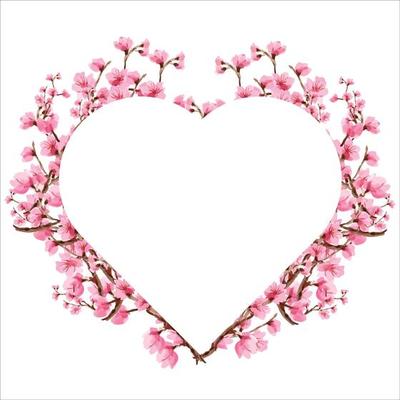 cherry blossom  Floral greeting card and invitation template for wedding or birthday anniversary, Vector heart shape of text box label and frame, Sakura flowers wreath ivy style with branch