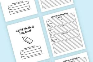 Child medical log book interior. Child vaccination info checker and growth tracker template. Interior of a notebook. Infant daily activities and birth information journal interior. vector
