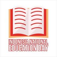 Indonesian National education day with red colour text effect, Indonesian flag, Red Book in a white background, Orange Glass on the red book, Multi-colour book with a glass in a white background. vector