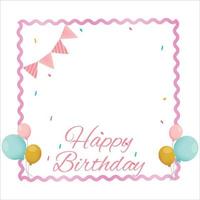Happy Birthday Pink frame, Happiness, Happy Birthday Text Effect, Birthday Vector Illustration on White Background, Party Frame, Pink Shade, Party Elements, Balloons, Party Banner, Birthday Banner.