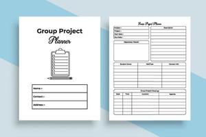 Group project notebook interior. Group information and school project tracker template. Interior of a journal. Student's group project planner and task info recorder interior. vector