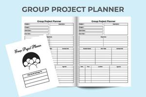 Group project journal interior. School study project tracker and student's information notebook template. Interior of a logbook. Group project member information and task tracker interior. vector