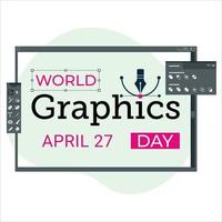 Design for World Graphics Day text on a Green shade for a card or poster, Beautiful Pen and computer Design, Standard illustration for a special day on 27 April with Pink colour Text Effect. vector