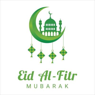 Beautiful Eid Al-Fitr Mubarak Green text effect on White background, Muslim Festival Eid Al-Fitr beautiful Text effect, Eid Al-Fitr, Green,  Elements, Muslim Green Mosque, Moon, kites.