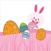 Easter Bunny illustration banner with Easter eggs,  Easter Bunny hiding behind the Easter eggs vector