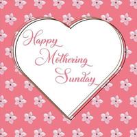 Mothering Sunday banner with cherry blossoms. Pink flowers over blue painted stripes on white. Mothering Sunday greeting card template, rectangular frame border with calligraphic text vector