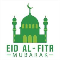 efecto de texto verde eid al-fitr sobre fondo verde, festival musulmán eid al-fitr hermoso efecto de texto, eid al-fitr, verde, blanco, elementos, mezquita musulmana, luna verde. vector