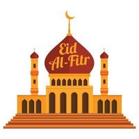 Happy Eid Al-Fitr golden text effect with multicolor mosque vector, Golden text effect, Multicolor mosque, muslim festival, moon, Eid celebration, Eid Al-Fitr. vector