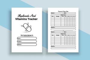 Supplement and vitamin notebook interior. Patient regular medicine information checker notepad interior. Interior of a journal. Supplement and vitamin list tracker and scheduling logbook template. vector