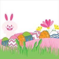 Happy Easter Template, Easter Eggs Bunny Illustration, Multi-Color Easter Eggs With Easter Bunny Vector, Illustration of Happy Easter eggs With Flower Grass Vector, Easter Eggs Multi-Color Design. vector