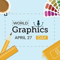 27 April World Graphics day vector illustration with black text effect and other elements in a white background, Graphics day special design with multi-colour shade and graphical elements.