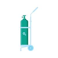 equipo médico de cilindro de oxígeno de color verde con ilustración de vector de camilla, tanque de oxígeno, cilindro, oxígeno, o2, equipo médico, hospital, médico, químico.