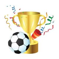Soccer ball and cup isolated on white background. Football world cup concept with golden color. 2022 football world cup celebration concept design with a football and winner cup on a white background. vector