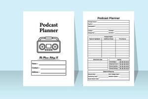 Podcast info tracker interior. Podcast regular topic planner and sponsor list checker template. Interior of a notebook. Radio station regular activity tracker and guest information notebook. vector