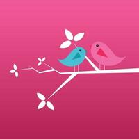 Happy valentines day Soft pink background with two cute bird sitting on Tree slope, pink background vector