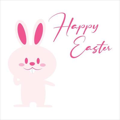 Happy Easter Template, Easter Bunny Illustration, Happy Easter Pink Font Design, Easter Bunny Happy Easter Vector Background, Illustration of Happy Easter with intricate writing, Easter Bunny Design.