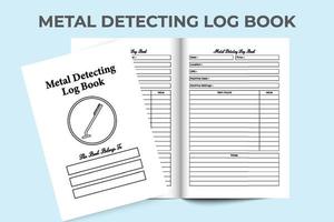 Metal detecting log book interior. Metal detector work information and item description notebook template. Interior of a journal. Metal detecting machine and digging information tracker interior. vector