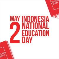 ilustración para el día nacional de la educación indonesia con efecto de texto rojo en un fondo blanco, 2 de mayo diseño vectorial del día de la educación especial con libros en color rojo. vector