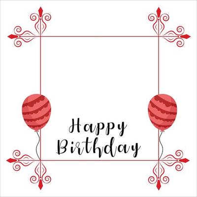 Happy Birthday Red frame, Happiness, Happy Birthday Text Effect, Birthday Vector Illustration on White Background, Party Frame, Red Shade, Red Photo Frames, Red Balloons.