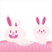 Easter Bunny Template, Happy Easter Bunnies Illustration, Easter Bunny Happy Easter Vector, Illustration of Happy Easter Bunnies With Grass Vector, Pink Easter Bunnies Happy Easter Multi-Color Design. vector