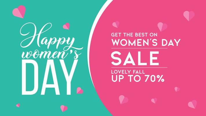 Women's day sale poster or banner for Mother's day holiday shop seasonal discount offer. Vector International Women's Day on 8 March design template of pink hearts pattern on green and pink background