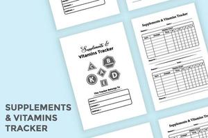 Supplement and vitamin tracker interior. Regular vitamin dose tracker and supplement info notebook interior. Interior of a journal. Supplement and vitamin list notepad template. vector