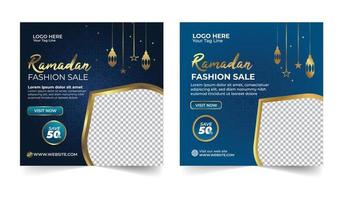 Ramadan sale social media post template banners ad, Editable illustration, Islamic Holy Month of Ramadan Sale Banner with Illuminated Golden Lanterns, vector
